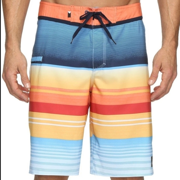 Quiksilver 34 Y2K Everyday Stripe Vee 21 Vacation Hipster Swim Board Shorts - Picture 1 of 12